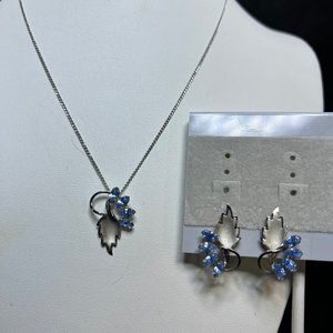 DCE Curtis Design Sterling Silver/Blue Screw Back Earrings & Necklace Set 3786